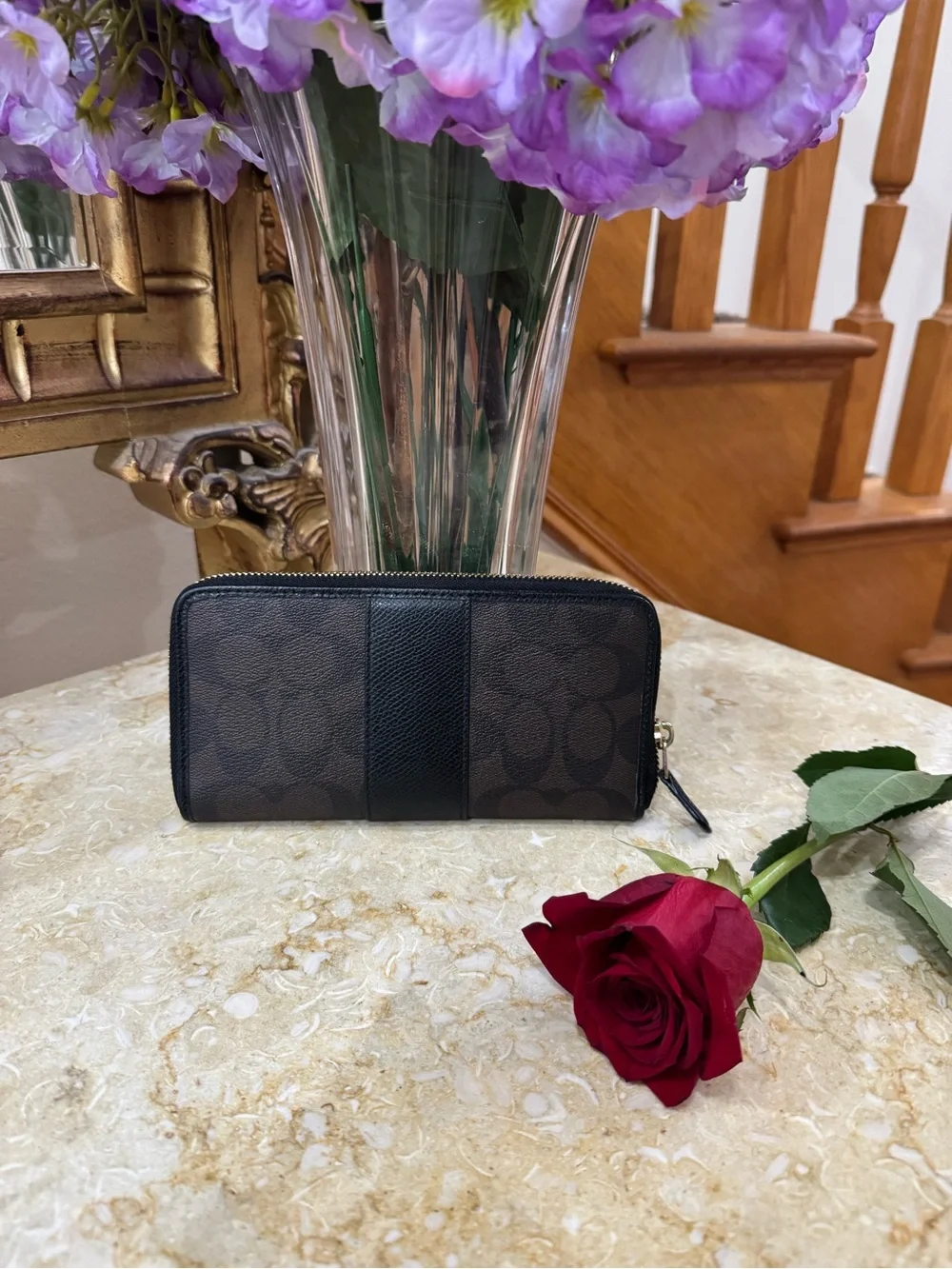 Coach Brown and Black Signature Zip Wallet - Picture 2 of 3